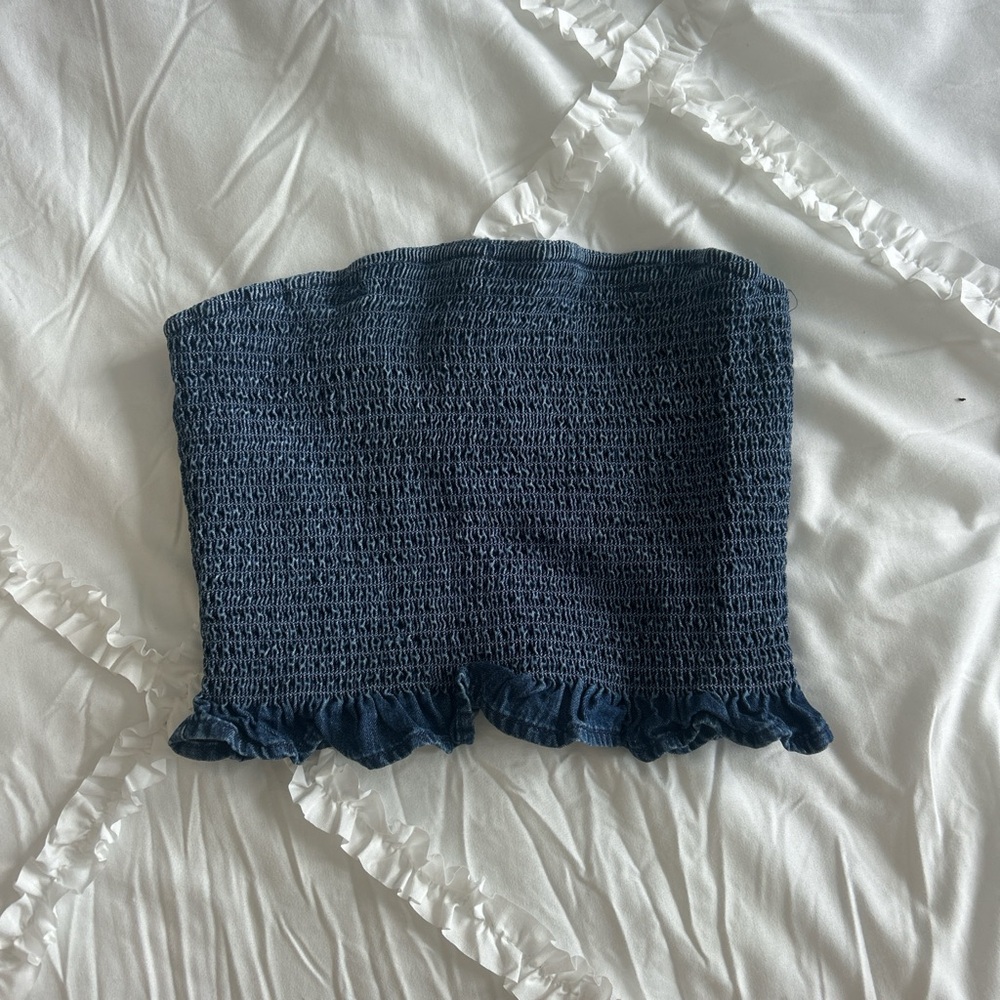 American Eagle Navy Blue Smocked Tube Top